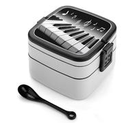 GHENBLT - Caja bento con símbolo de música de piano para adultos, apilable, 2 capas, reutilizable, a prueba de fugas, para adultos, almuerzo, 32 onzas con cuchara, cajas bento portátiles, apto para