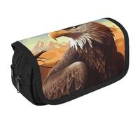 GHENBLT Eagle - Estuche organizador de gran capacidad, bonito estuche para bolígrafos con 3 compartimentos, papelería de oficina, bolsas grandes con cremallera, bolsa de tela para bolígrafos para