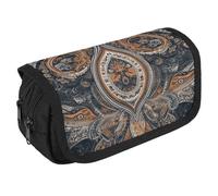 GHENBLT Estuche organizador azul y naranja de gran capacidad, bonito estuche para bolígrafos con 3 compartimentos, papelería de oficina, bolsas grandes con cremallera, bolsa de tela para bolígrafos