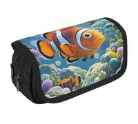 GHENBLT Estuche organizador de dibujos animados de pez payaso de gran capacidad, bonito estuche para bolígrafos con 3 compartimentos, papelería de oficina, bolsas grandes con cremallera, bolsa de tela