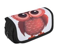 GHENBLT Estuche organizador de gran capacidad con diseño de búho rojo, con 3 compartimentos, para artículos de oficina, bolsa grande para lápices con cremallera, bolsa de tela para lápices para