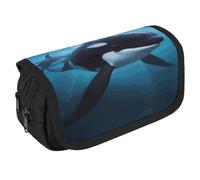 GHENBLT Killer Whale - Estuche organizador de gran capacidad, bonito estuche para bolígrafos con 3 compartimentos, papelería de oficina, bolsas grandes con cremallera, bolsa de tela para bolígrafos