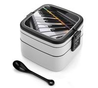 GHENBLT Lonchera Bento con forma de piano para adultos, apilable, de 2 capas, reutilizable, a prueba de fugas, para viajes, 33 onzas, lonchera con cuchara, cajas bento portátiles, aptas para