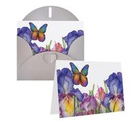 GHENBLT Tarjetas de felicitación con sobres, tarjetas de felicitación con texto en inglés "Thinking of You", tarjetas de felicitación de feliz cumpleaños, flores de iris, mariposas, tarjetas en blanco