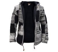 Gheri Chaqueta bohemia de punto doble de patchwork con forro polar de lana para hombre, Parche Tie Dye, L