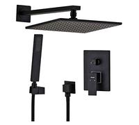 GHFXSCV Grifo de Ducha Cuadrado para baño SY TEM, Juego de latón, Grifo Mezclador de Ducha de Lluvia Negro, Grifo de bañera, Ducha de baño en Cascada, 10 Pulgadas