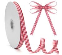 GHGMAO Cinta a cuadros rojos y blancos de 3/8 pulgadas x 50 yardas, cinta de cuadros rojos para envolver regalos, lazos para el pelo, picnic, manualidades, accesorios de bricolaje