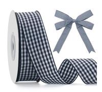 GHGMAO Cinta de cuadros a cuadros, cinta de tafetán blanco y negro de 1 pulgada x 25 yardas, cinta ancha a cuadros negros para envolver regalos, picnic, manualidades, corona, boda, decoración del