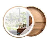 GHHDPDMJ Mueble de baño con Espejo de Madera Maciza, Luces de Tres Colores Ajustables con un Solo Clic, Armario de baño Inteligente con Espejo Iluminado y Compartimento Deslizante.