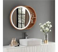 GHHDPDMJ Mueble de baño con Espejo de Madera Maciza, Luces de Tres Colores Ajustables con un Solo Clic, Armario de baño Inteligente con Espejo Iluminado y Compartimento Deslizante.