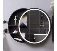GHHDPDMJ Mueble de baño con Espejo de Madera Maciza, Luces de Tres Colores Ajustables con un Solo Clic, Armario de baño Inteligente con Espejo Iluminado y Compartimento Deslizante.