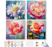 GHHKUD Kits de Pintura por Números para Adultos Principiantes, Juego de 4 Kits de Pintura por Números en Lienzo para Adultos, Pintura Acrílica de Flores y Paisajes por Números con Marco de Madera