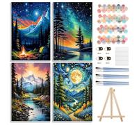 GHHKUD Montaña Paisajes Pintar por Numeros Adultos, Pack 4 Kit de Pintura por Números, con Pinceles, Pigmento Acrílico, Pintura de Dibujo DIY, Paint by Numbers Kit 20X30CM