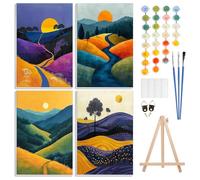 GHHKUD Paisajes Pintar por Numeros Adultos, Pack 4 Kit de Pintura por Números, con Pinceles, Pigmento Acrílico, Pintura de Dibujo DIY, Paint by Numbers Kit 20X30CM, Montaña
