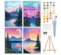 GHHKUD Pintar por Numeros Adultos, Pack 4 Kit de Pintura por Números, con Pinceles, Pigmento Acrílico, Pintura de Dibujo DIY, Paisajes Paint by Numbers Kits 20X30CM, Luna