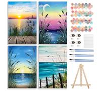 GHHKUD Pintar por Numeros Adultos, Pack 4 Kit de Pintura por Números, con Pinceles, Pigmento Acrílico, Pintura de Dibujo DIY, Paint by Numbers Kit 20X30CM, Paisajes al atardecer