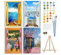 GHHKUD Pintar por Numeros Adultos, Pack 4 Kit de Pintura por Números, con Pinceles, Pigmento Acrílico, Pintura de Dibujo DIY, Paisajes Paint by Numbers Kits, 20X30CM