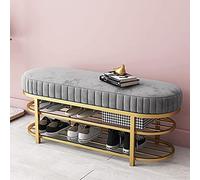 GHHVFEC Banco de Entrada Moderno de Terciopelo con Zapatero Dorado de Dos Niveles y Elegante Asiento Gris con Espacio de Almacenamiento (60 x 32 x 43 cm) Pasillo y Sala de e