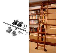 GHHVFEC Herrajes para bibliotecas con Ruedas, Rodillo Deslizante Tensor (sin Escalera), herrajes para escaleras con Ruedas Negros, Kit de herrajes para escaleras corredizas de Biblioteca,