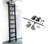 GHHVFEC Kit Completo de herrajes para Escalera corrediza de Biblioteca, riel de extensión rodante de Tubo Redondo de Acero + Ruedas de Piso, Kit de Puerta corrediza retráctil de Granero de