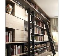 GHHVFEC Kit de Puerta corrediza de Granero Negra con herrajes para Escalera rodante - Juego Completo de rieles con Ruedas para Piso - Fácil instalación bibliotecas y Decora