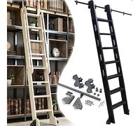 GHHVFEC Kit de riel de Escalera rodante de Hierro Forjado Resistente para Biblioteca, extensión Deslizante, riel Colgante, Ruedas de Piso, herrajes para riel de Escalera móvil (Escalera no