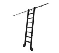 GHHVFEC Kit de riel para Escalera de Biblioteca con Ruedas y Gancho Negro. Sistema de Carril metálico para Montaje en Pared Horizontal. Incluye Ruedas para Piso. Tamaño de Escalera de 210