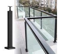 GHHVFEC Sistema de barandilla de Vidrio con Postes de Acero Inoxidable 304, Parte Superior Ajustable con Varilla de Soporte, Elegante Acabado Negro para balcón, terraza y Cerca de Vidrio Modernos de