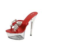 GHHZML Sandalias De Diamantes De ImitacióN Sandalias de tacón alto con punta abierta y diamantes imitación for mujer, tiras cruzadas decoradas modelos finos transparentes para Vacaciones(Red 15cm,43)