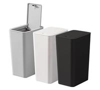 GHIBFBT Juego de 3 cubos de basura pequeños de 10 l con tapa desplegable, modernos cubos de basura para dormitorio, salón, cocina, inodoro, oficina (blanco/gris/negro)