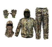 Ghillie Suit with Hat & Gloves, Camouflage Ghillie Suit for Men Breathable Leaves Full Face Mask Gloves Set for Wild Bird WatchingGhillie