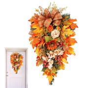 Ghirlanda Autunnale a Goccia - Decorazione con Fiori di Acero e Bacche | Ghirlanda Artificiale per Ufficio, Appartamento, Caffetteria, Porta, Finestra, Parete, Ingresso