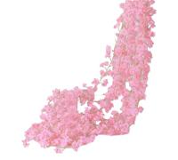 Ghirlanda Di Fiori Di Ciliegio Artificiali - Vite Decorativa 135 Teste In Seta | Finto Per Matrimoni, Feste, Da Giardino E Decorazioni Casa | Vite Rosa Champagne Bianco