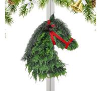 Ghirlanda Testa di Cavallo - Decoración rústica de puerta estilo casa de campo con corona navideña artificial | Arreglo de cabeza de caballo de 40×30 cm con lazo rojo | Para puertas de entrada, graner