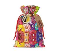 Ghjkfbf Bolsas de regalo de Navidad con cordón - Impreso café y rosquillas - Bolsas de regalo de Navidad con etiquetas - Bolsas de regalo reutilizables