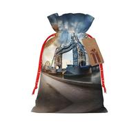 Ghjkfbf Bolsas de regalo de Navidad con cordón y diseño histórico del puente de la torre vieja de Londres, bolsas de regalo de Navidad con etiquetas, bolsas reutilizables para envolver regalos