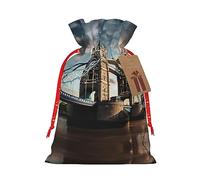 Ghjkfbf Bolsas de regalo de Navidad con cordón y diseño histórico del puente de la torre vieja de Londres, bolsas de regalo de Navidad con etiquetas, bolsas reutilizables para envolver regalos