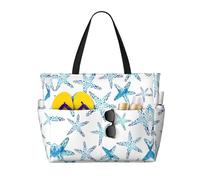 Ghjkfbf Bonita bolsa de viaje de playa de gran capacidad con estampado de estrellas de mar para la familia, bolsa de playa para mujer con bolsillos con cremallera