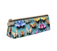 Ghjkfbf Estuche de piel con estampado de grulla de papel de origami, bolsa con cremallera para suministros de papelería, pequeña bolsa de cosméticos