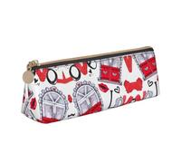Ghjkfbf Estuche de piel con estampado de labios y amor de corazón rojo, bolsa con cremallera para suministros de papelería, pequeña bolsa de cosméticos