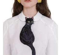 Ghjkldha Cat Pattern Tie, Animal Print Necktie, Elegant Black Cat Fashion Tie, Vintage Style Neck Accessory for Outfit Styling Use, Costume Party Ties with Playful Design, Holiday Wear Accessory