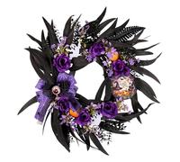 Ghjkldha Front Door Wreath - Spooky Holiday Decoration for Porch Entrance, Outdoor Display with Creepy Charm, Halloween Party Décor for Window Wall, Black-Orange Theme, Ready 16.93x2.56x16.93 Inches
