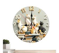 Ghjkldha Kitten Wall Watch, Sweep Clock Decor, Non Ticking Wooden Timepiece, Round Wall Clocks for Bedroom Classroom Use, Animal Theme Clock with Cute Style, Home Walls Decor for Farmhouse