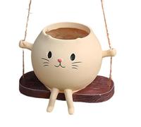 Ghjkldha Swing Planter, Cat Resin Flower Pot for Indoor Decoration, Cute Home Art Flowerpot with Hanging Design, Planter Accessory for Porch Entrance Living Room Outdoor Window Sill Patio