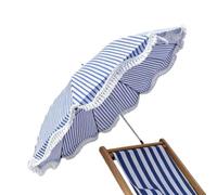 Ghjkldha Windproof Beach Umbrella, Portable UV Protection Canopy, 600g Large Outdoor Shade with Striped Design, Polyester Camping Shelter Featuring Blue White Pattern, Beach Parasol