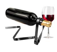 Ghjkldha Wine Bottle Holder, Floating Rack, Metal Ribbon Design, Space Saving Liquor Display, Modern Aesthetic, Black Color Option, Convenient For Kitchen Storage Or Wedding Decor