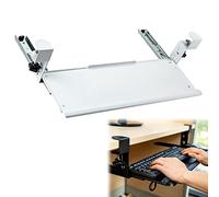 GHJrtHFJ Bandeja para Teclado, Bandeja for Teclado bajo el Escritorio con Abrazadera en C, fácil de Fijar, Totalmente metálica, Color Negro/Blanco, for reposamuñecas y Extensor(White)