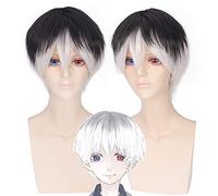 GHK 10 pulgadas sintético Tokyo Ghoul kaneki ken Cosplay peluca corta negro blanco Ombre pelucas para hombres fiesta de disfraces de Halloween