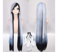 GHK 100 cm largo azul negro Ombre peluca flequillo resistente al calor sintético recto Anime Cosplay pelucas de cabello para mujeres