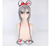 GHK 100 cm sintético Vocaloid plata gris negro peluca larga mujer pelo lacio Anime Cosplay pelucas trenzadas para fiesta de disfraces de Halloween gris 120 cm